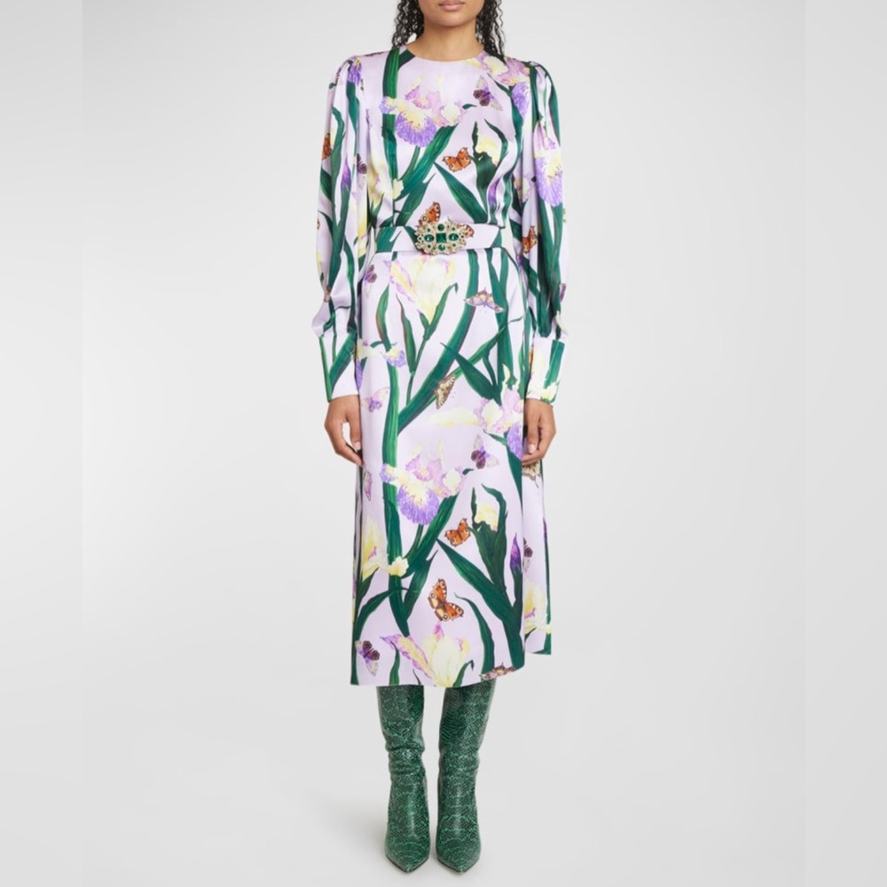 Andrew Gn
Garden-Print Puff-Sleeve Belted Silk Midi Dress